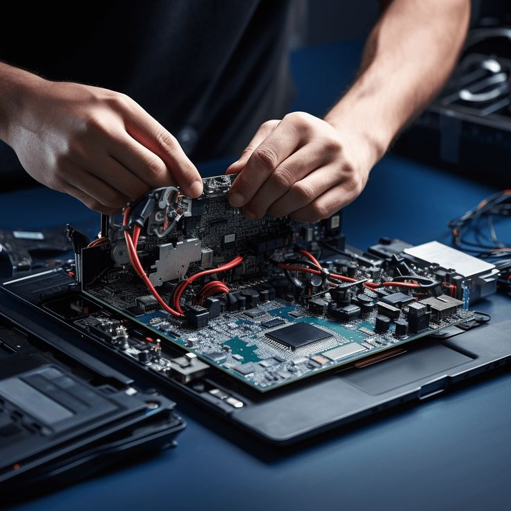 Technician repairing a server motherboard